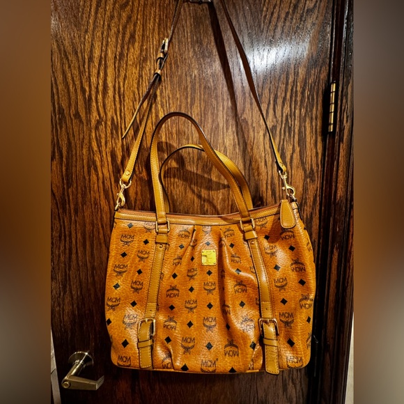 MCM Ladies BagCognac Brown with Flat Handle & Adjustable Strap Zip Closure